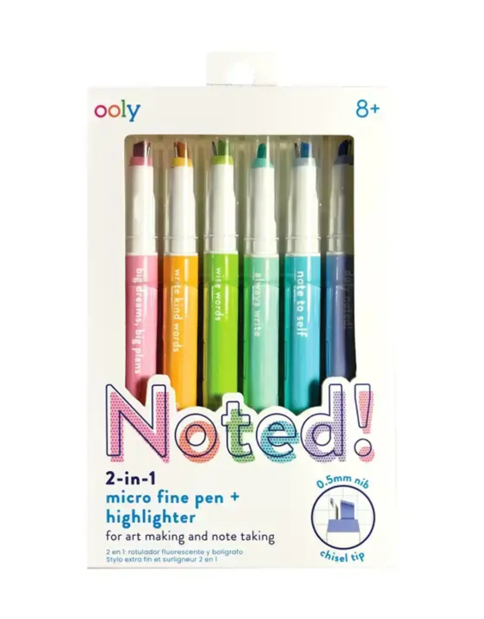 ooly Noted! 2-in-1 Micro Fine Tip Pens & Highlighters - Set of 6