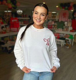 Candy Cane Christmas Embroidery Sweatshirt in White