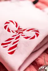 Candy Cane Christmas Embroidery Sweatshirt in White