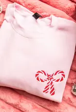 Candy Cane Christmas Embroidery Sweatshirt in White