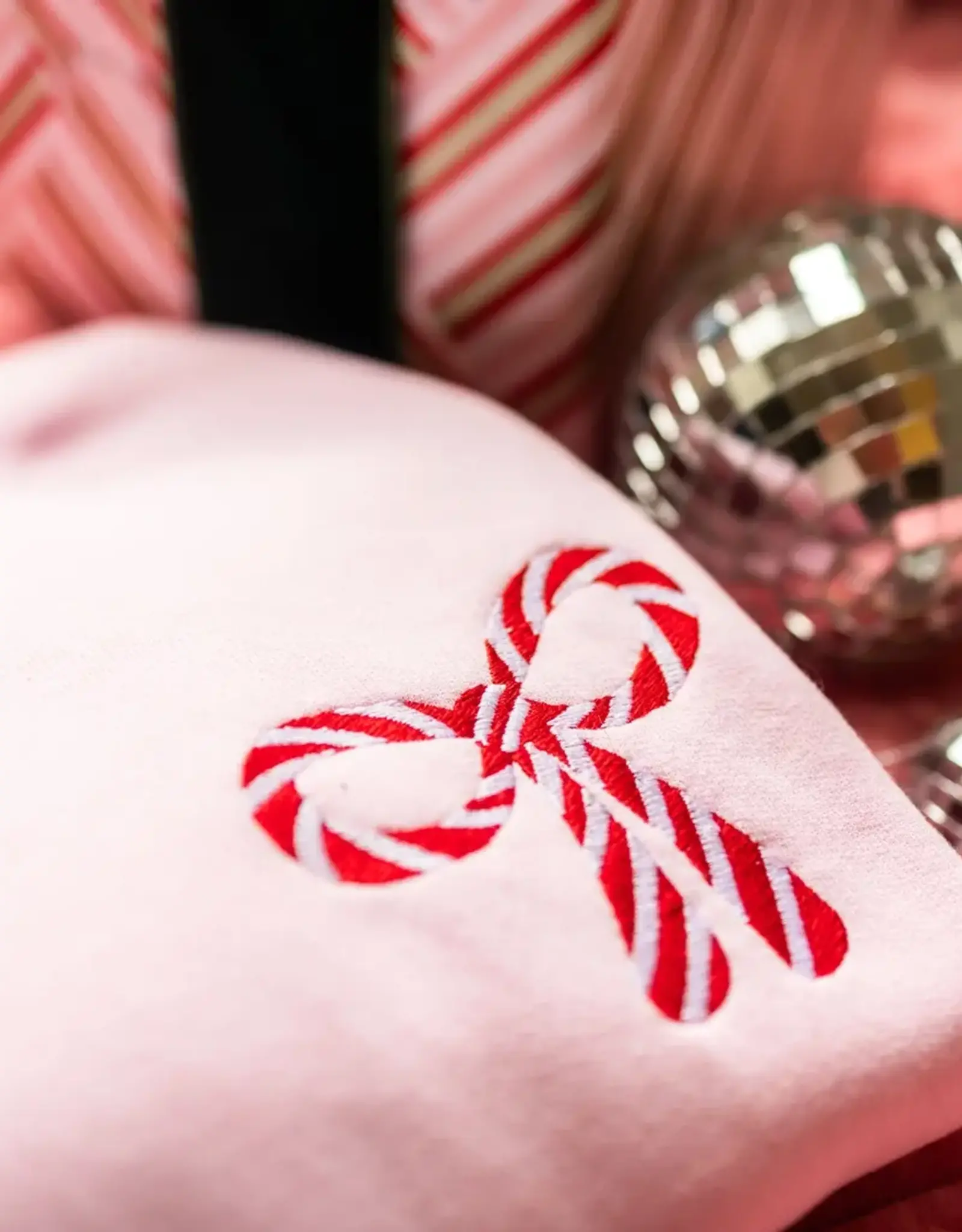 Candy Cane Christmas Embroidery Sweatshirt in White