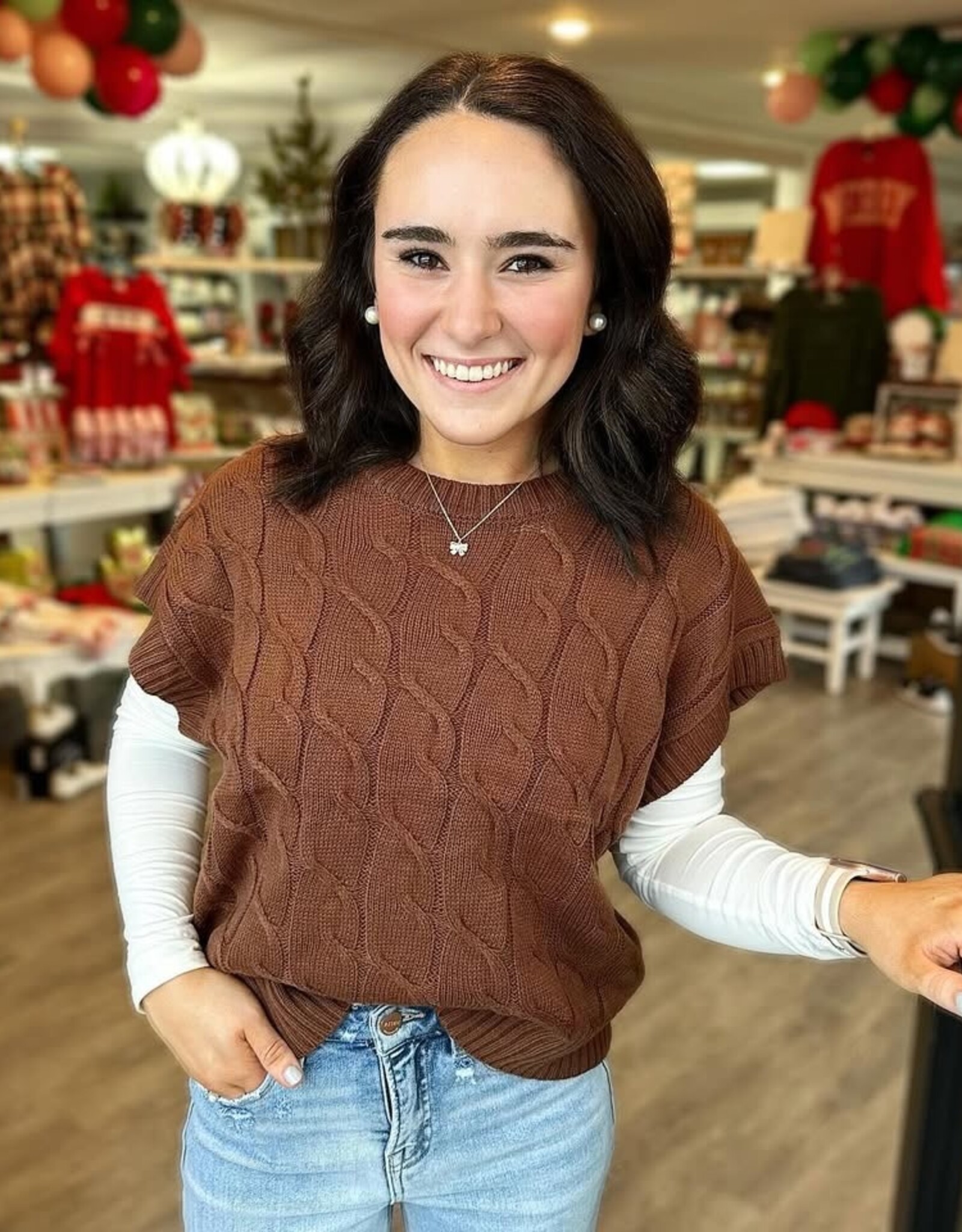 HYFVE Charlotte Cable Knit Sweater in Brown