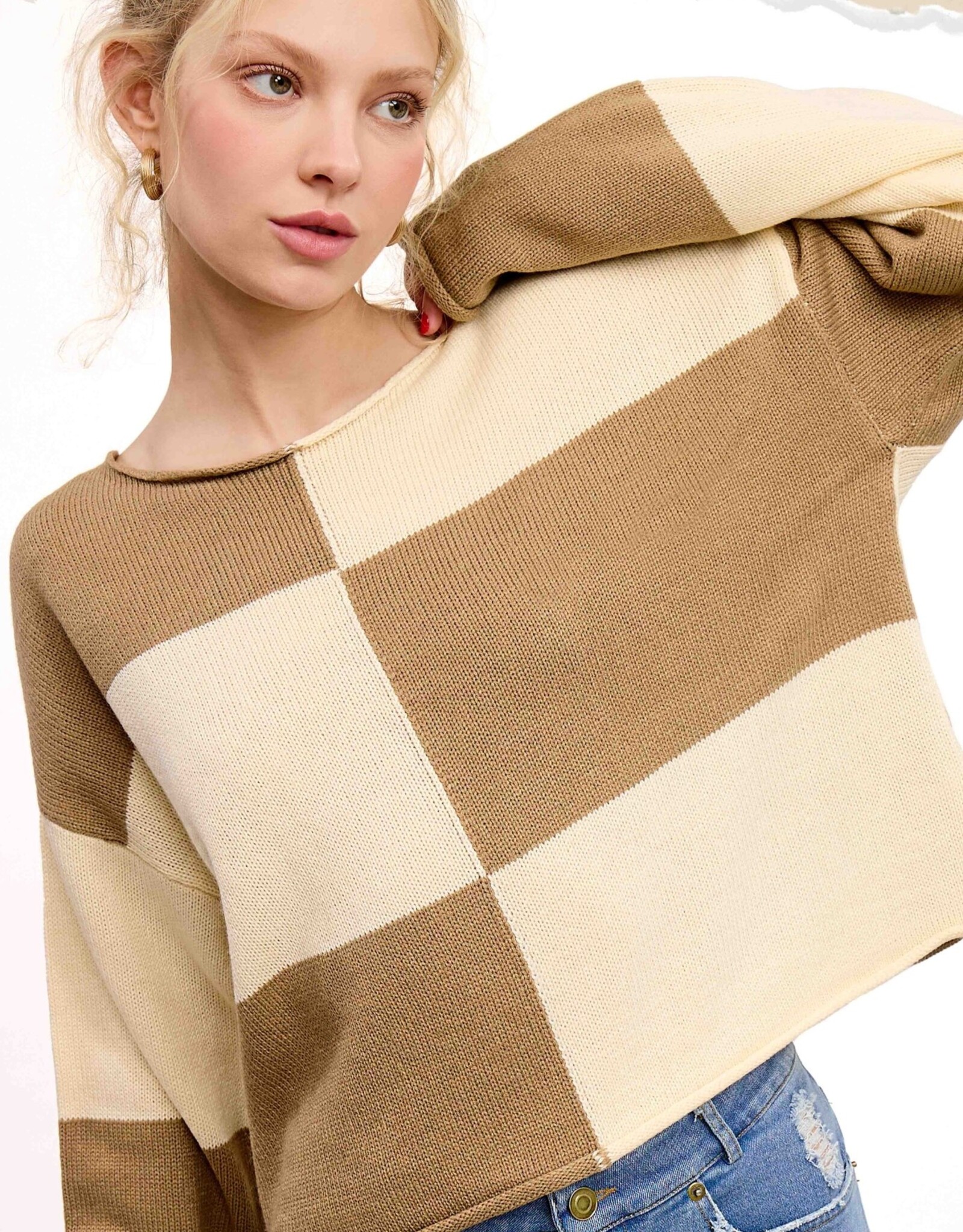 Elliott Sweater in Tan Check