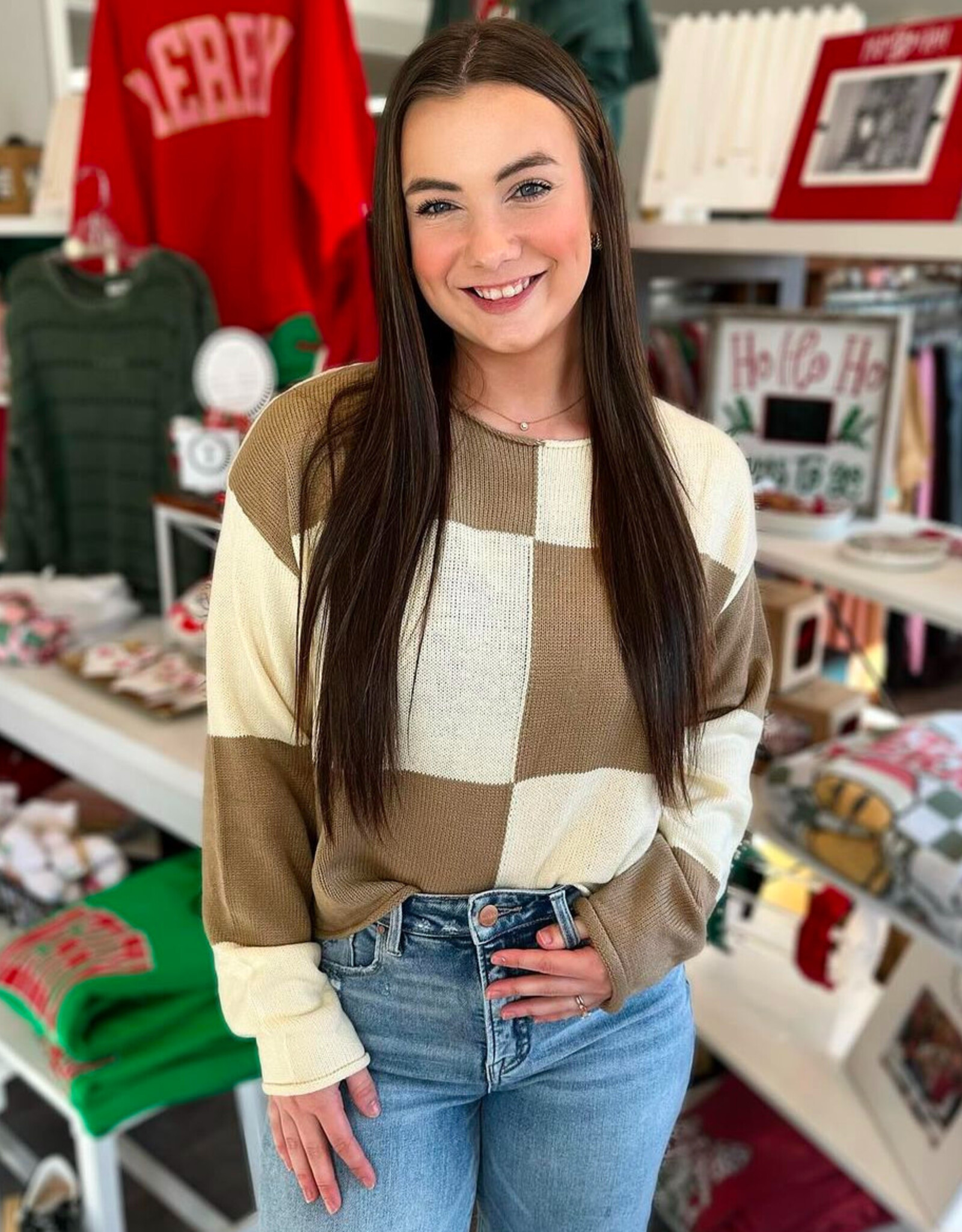 Elliott Sweater in Tan Check