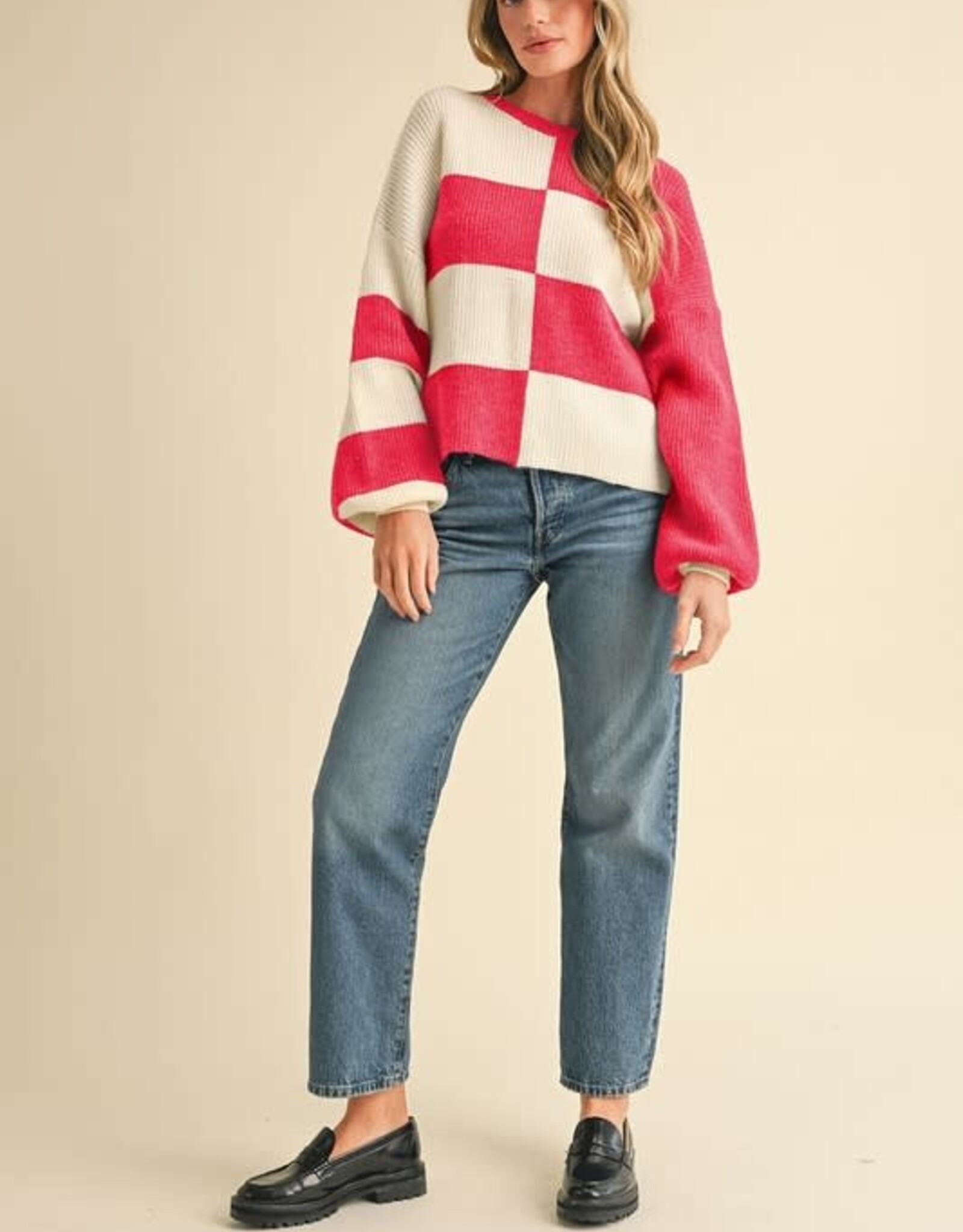 Heather Sweater in Red Check