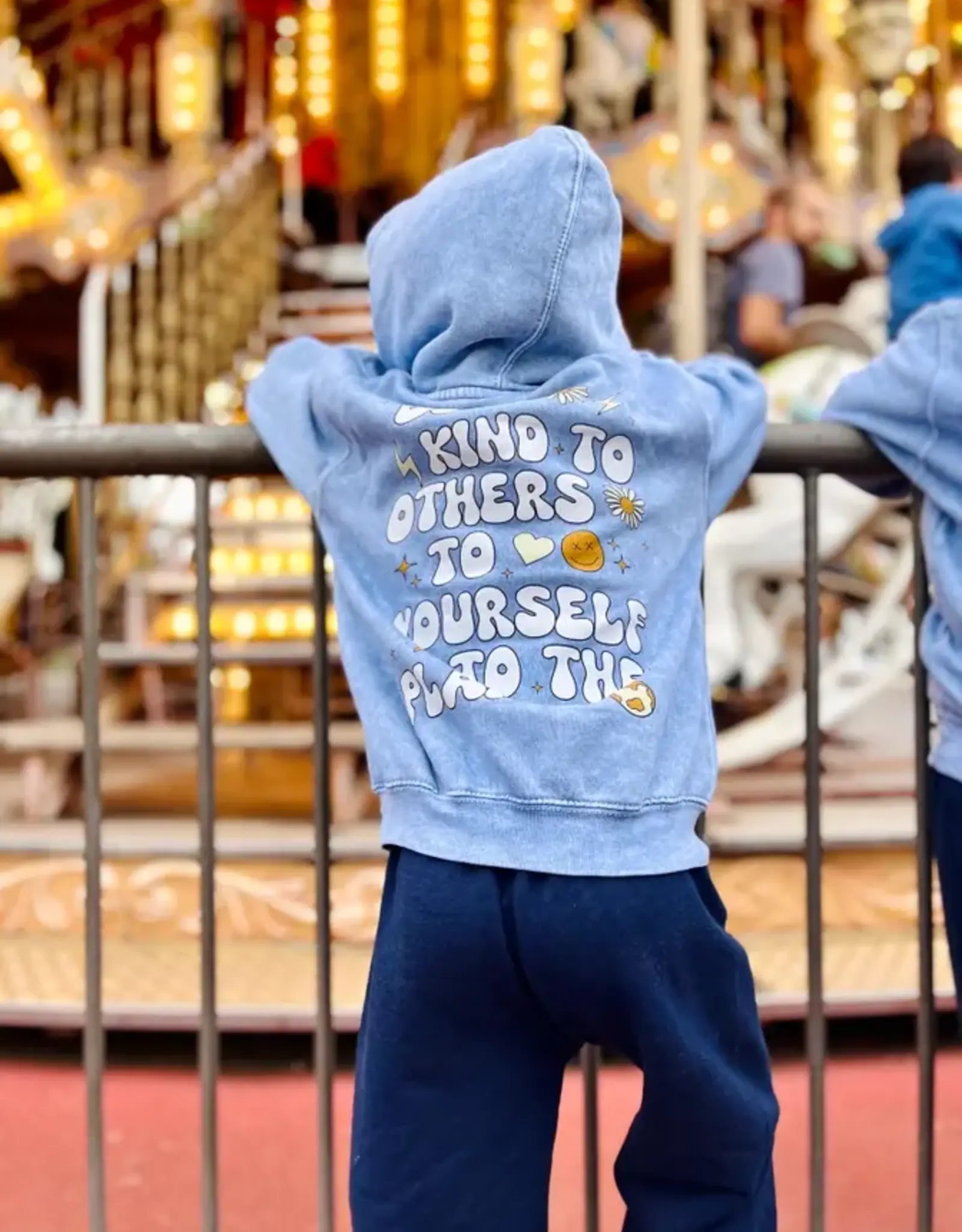Be Kind Hoodie in Acid Wash Blue