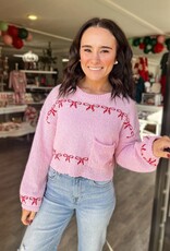 Bow Crop Sweater in Pink