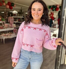 Bow Crop Sweater in Pink