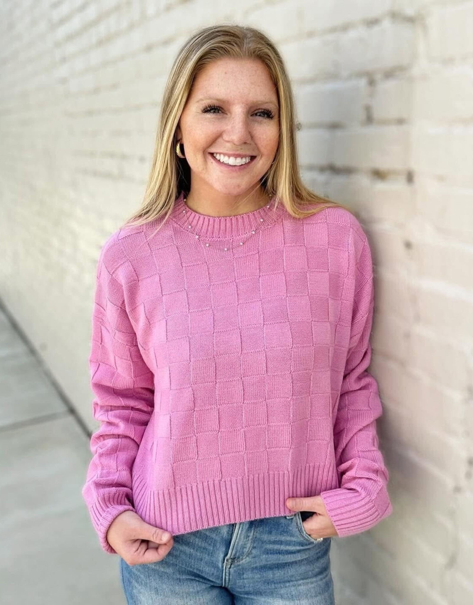HYFVE Laura Checker Sweater in Pink