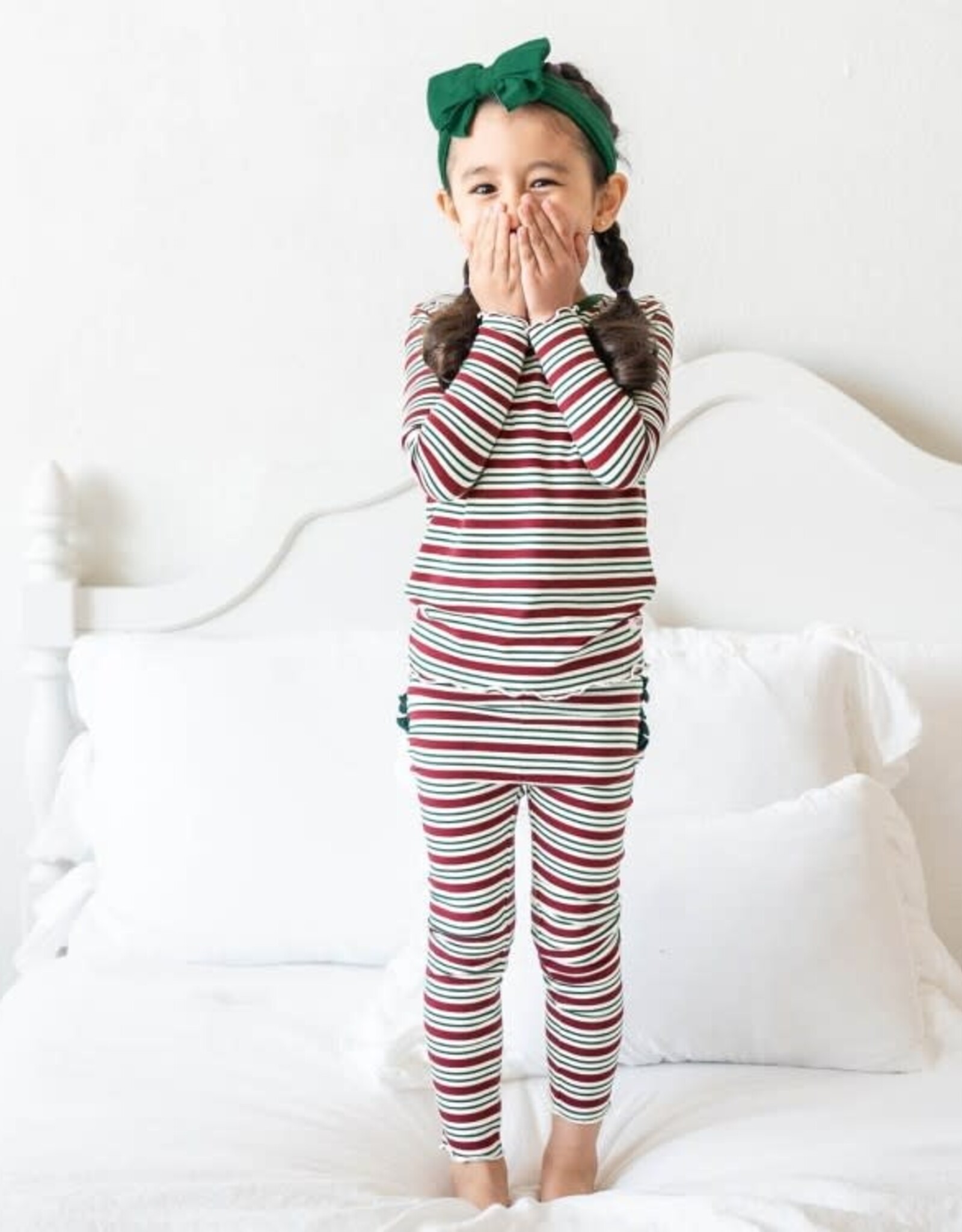 RuffleButts Peppermint Stripe Snuggly 2pc Ruffled Pajamas