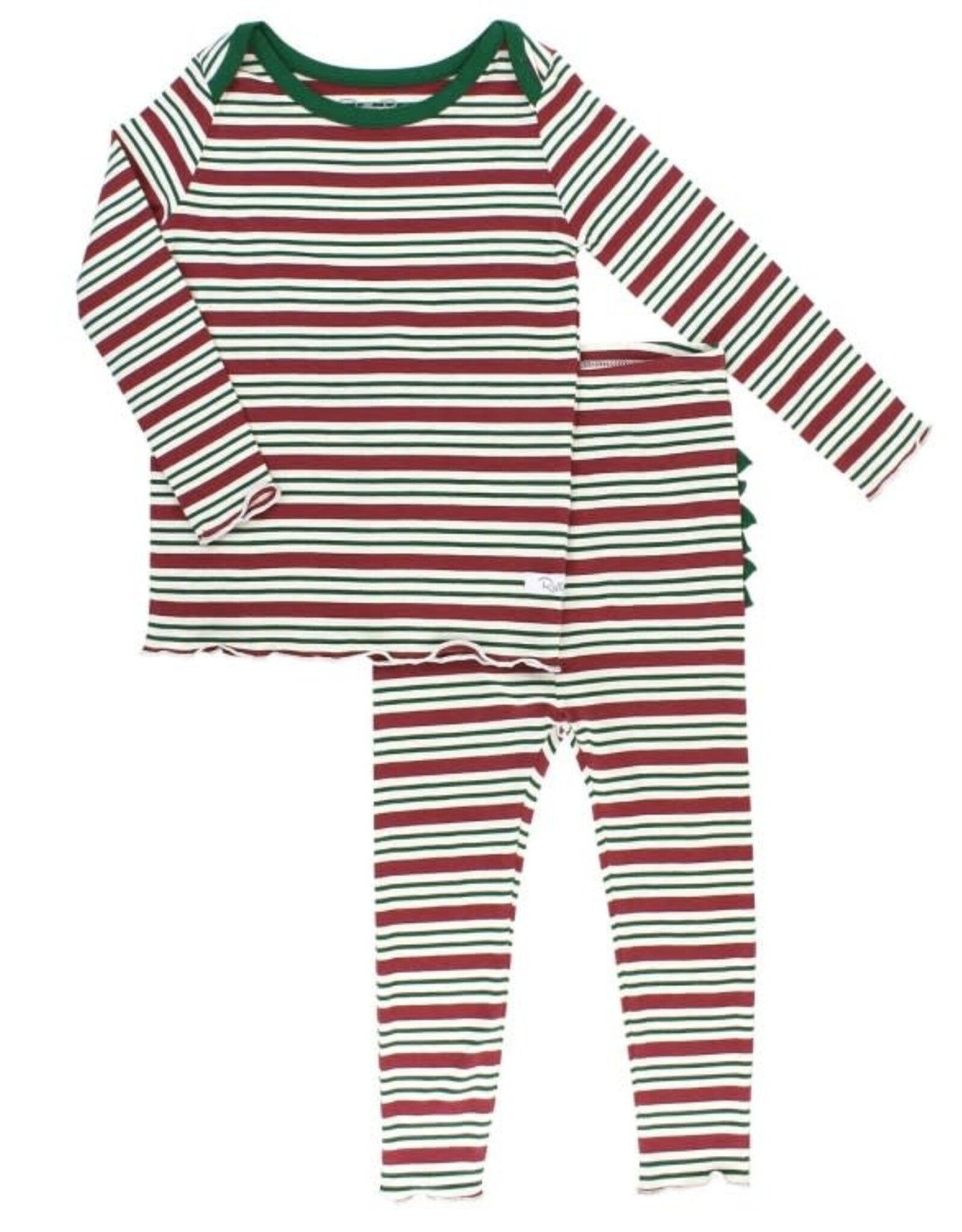 RuffleButts Peppermint Stripe Snuggly 2pc Ruffled Pajamas