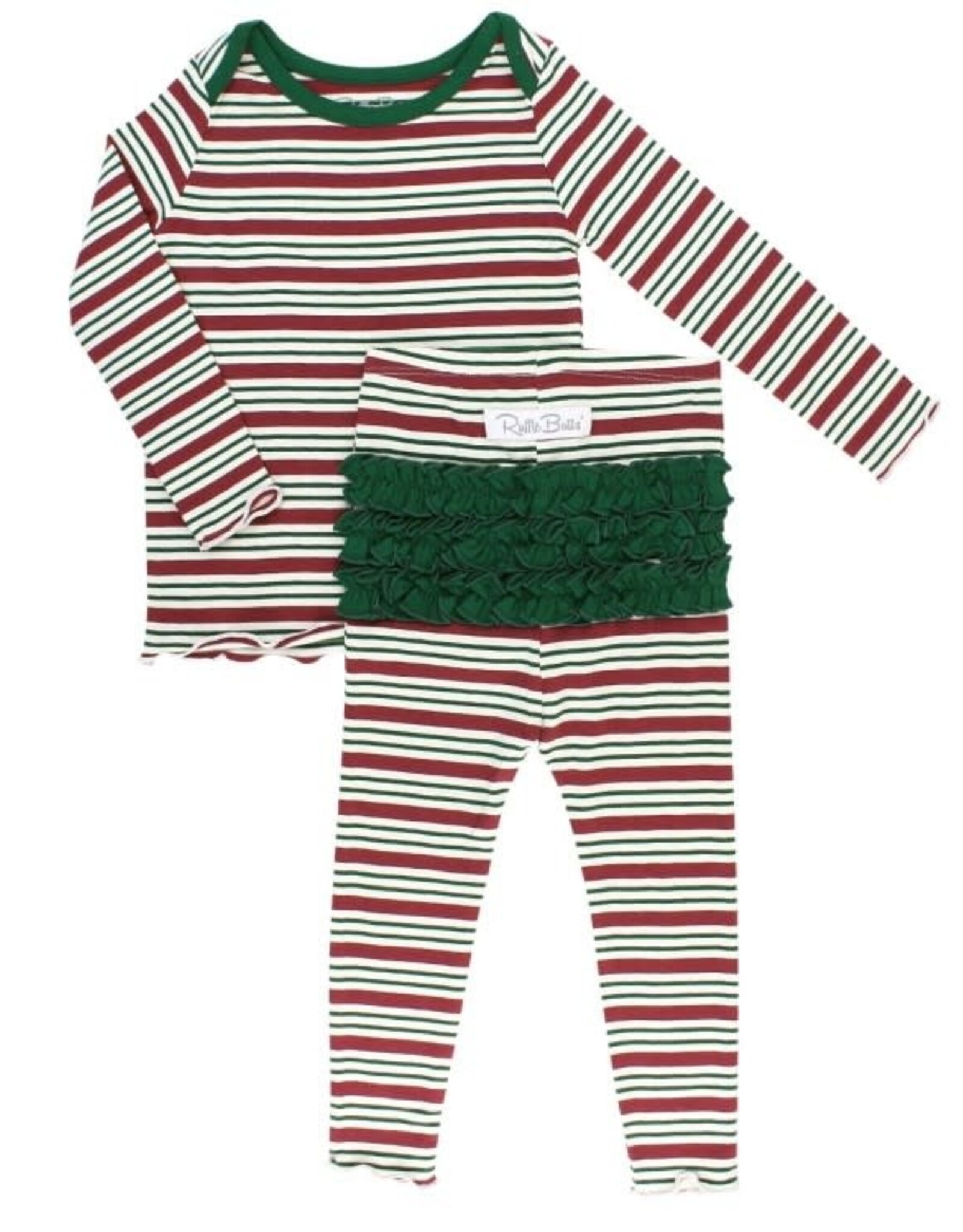 RuffleButts Peppermint Stripe Snuggly 2pc Ruffled Pajamas