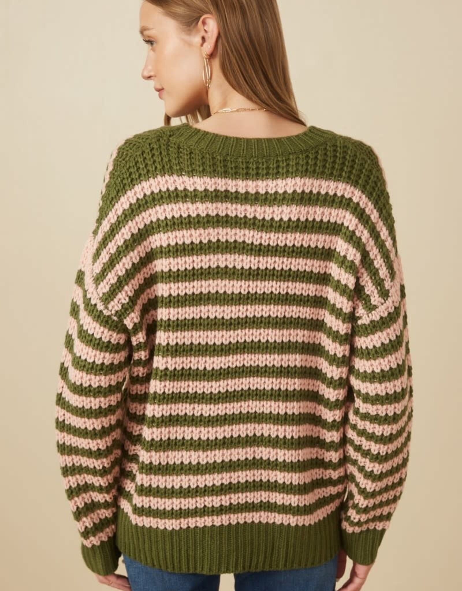 Hayden Maddi Sweater in Pink/Green Stripe