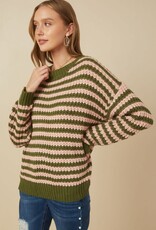 Hayden Maddi Sweater in Pink/Green Stripe