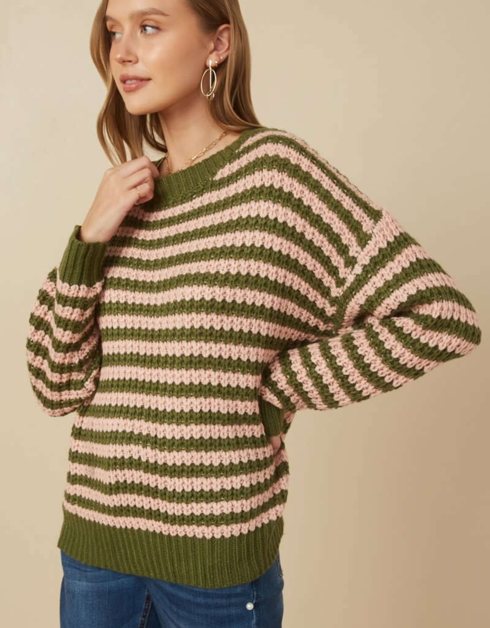 Hayden Maddi Sweater in Pink/Green Stripe