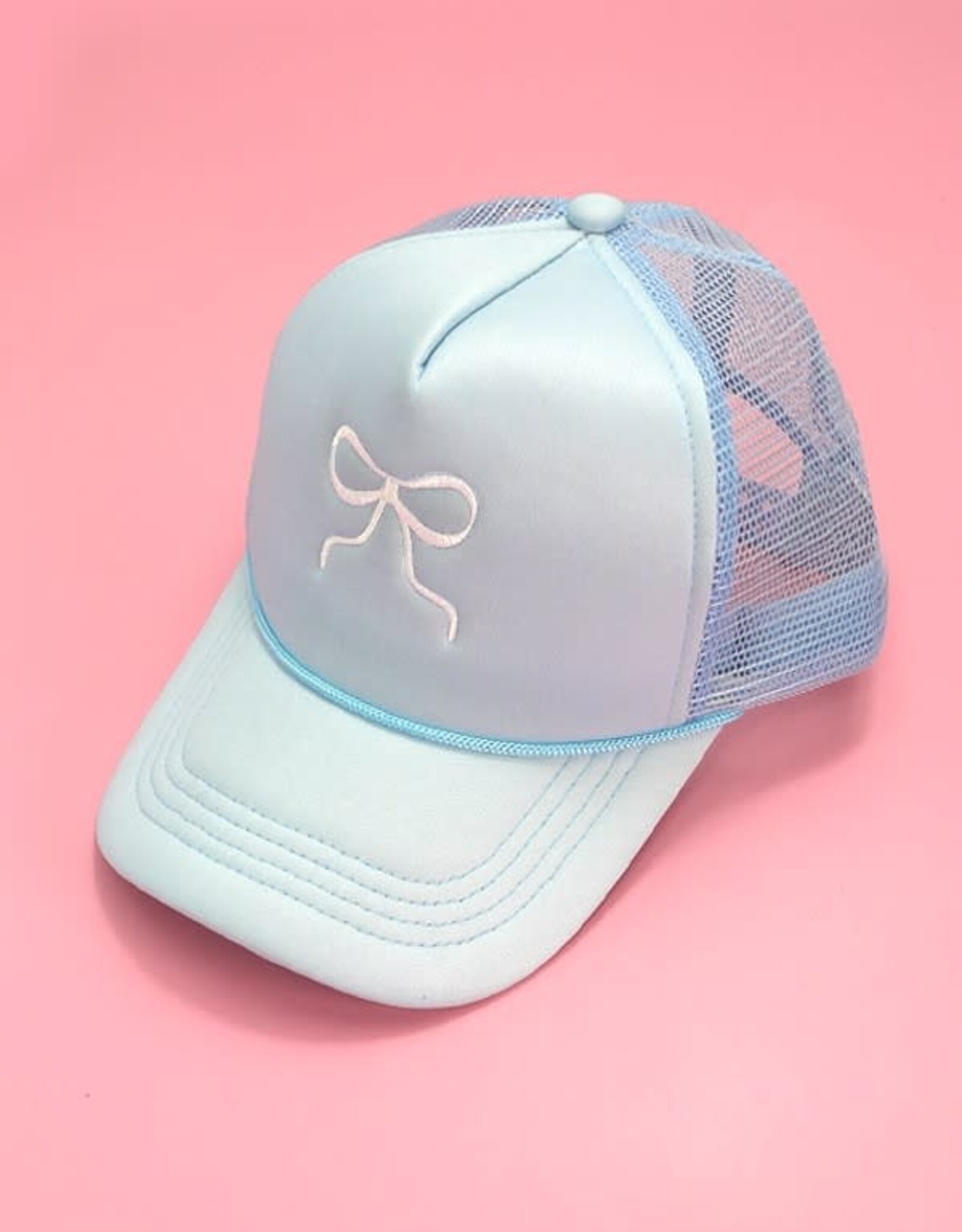 Blue Ribbon Embroidered Bow Trucker Hat