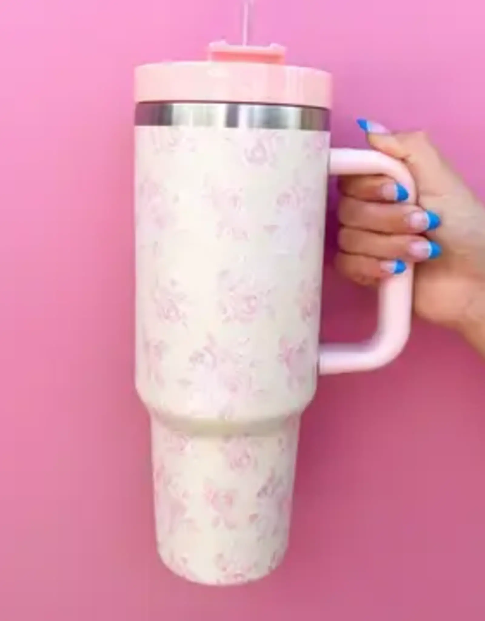 Rock Paper Scissors Cream & Pink Floral 40oz Tumbler