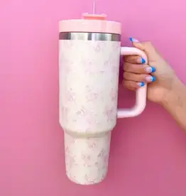 Rock Paper Scissors Cream & Pink Floral 40oz Tumbler