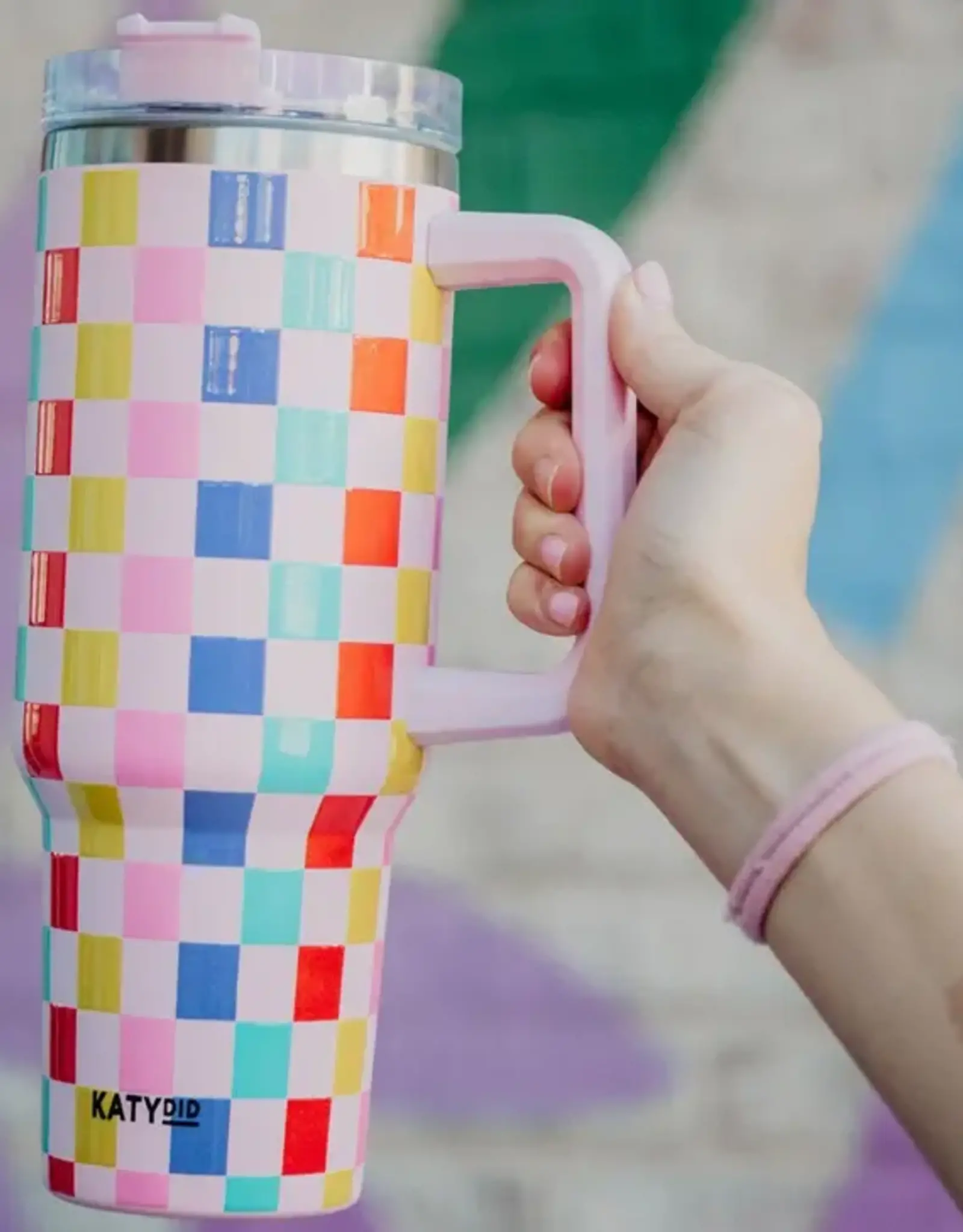 Katydid Multicolored Checkered Coffee Tumbler Cup