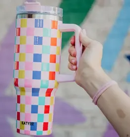 Katydid Multicolored Checkered Coffee Tumbler Cup