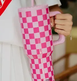 Katydid Pink Checker Valentine's Day Stainless Steel Tumbler
