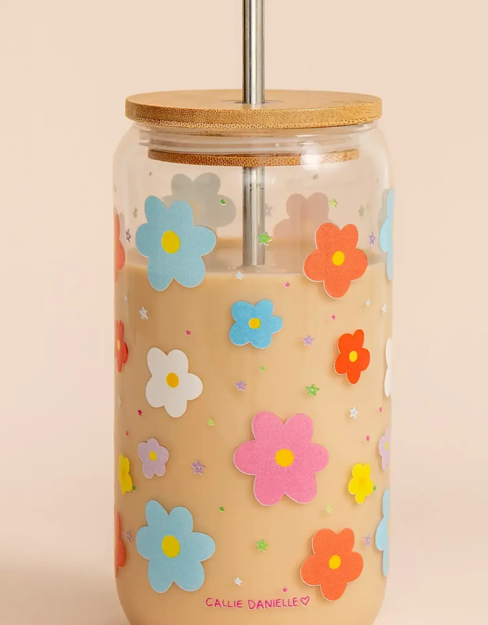 Callie Danielle Flowers & Stars Glass Can