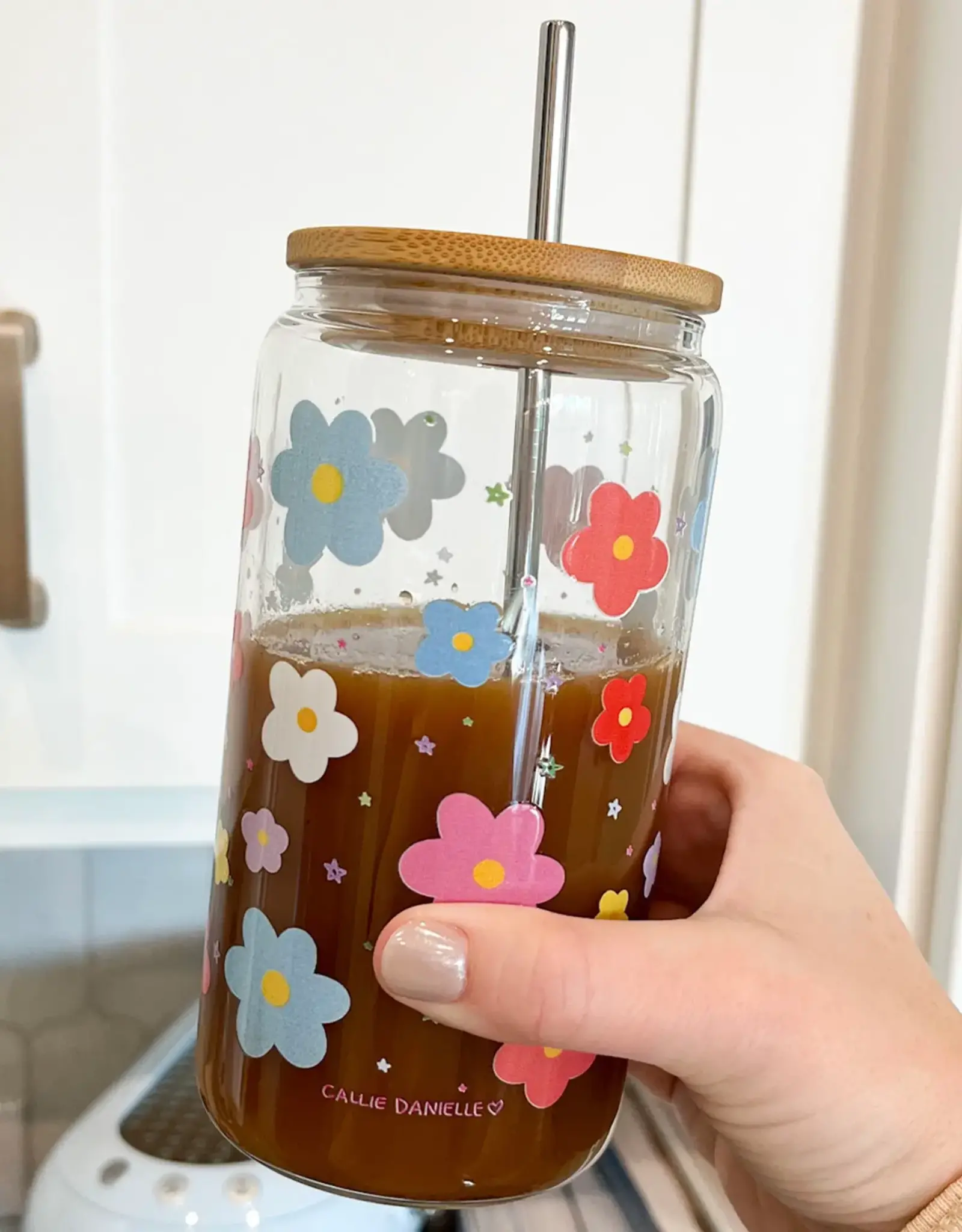 Callie Danielle Flowers & Stars Glass Can