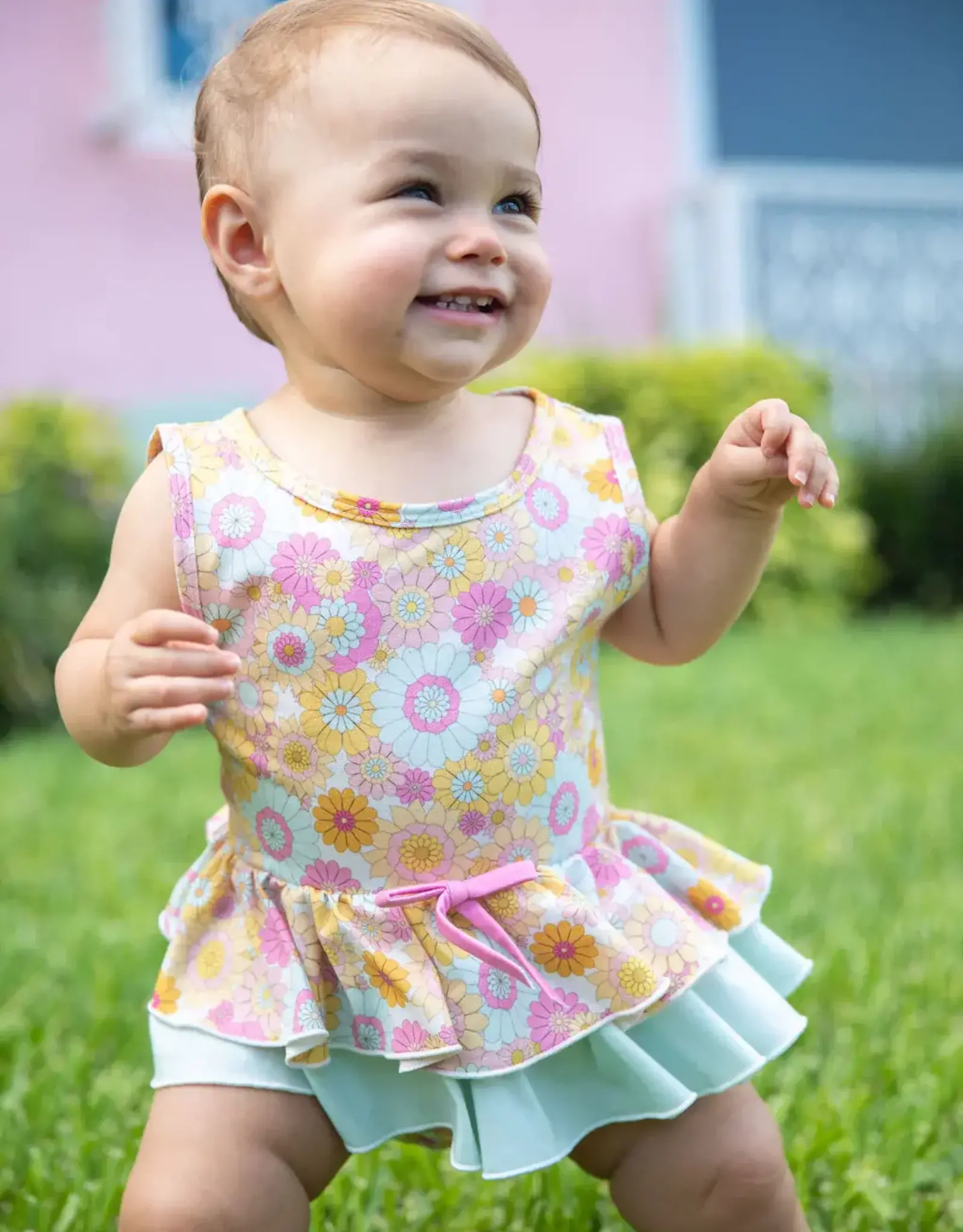 Be Girl Clothing Muffin Ruffle Romper Set in Flower Power