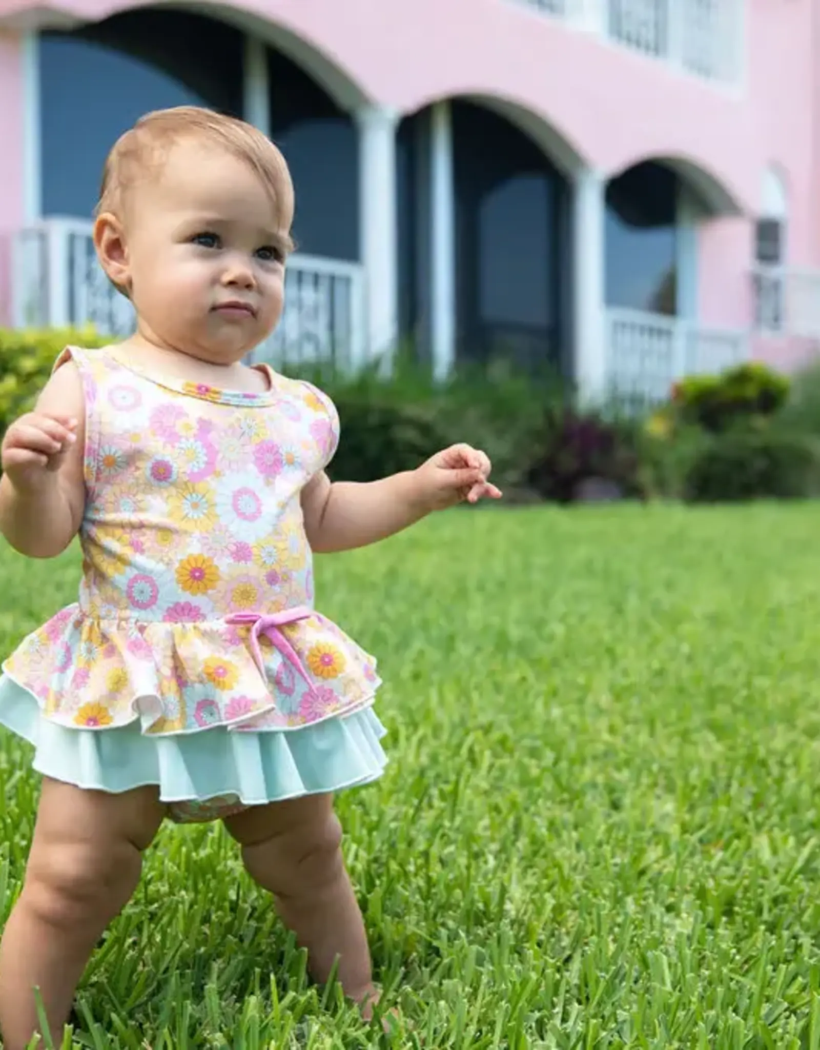 Be Girl Clothing Muffin Ruffle Romper Set in Flower Power