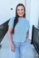 zenana Sweater Pocket Top in Blue