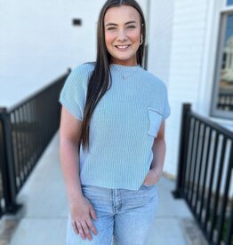zenana Sweater Pocket Top in Blue