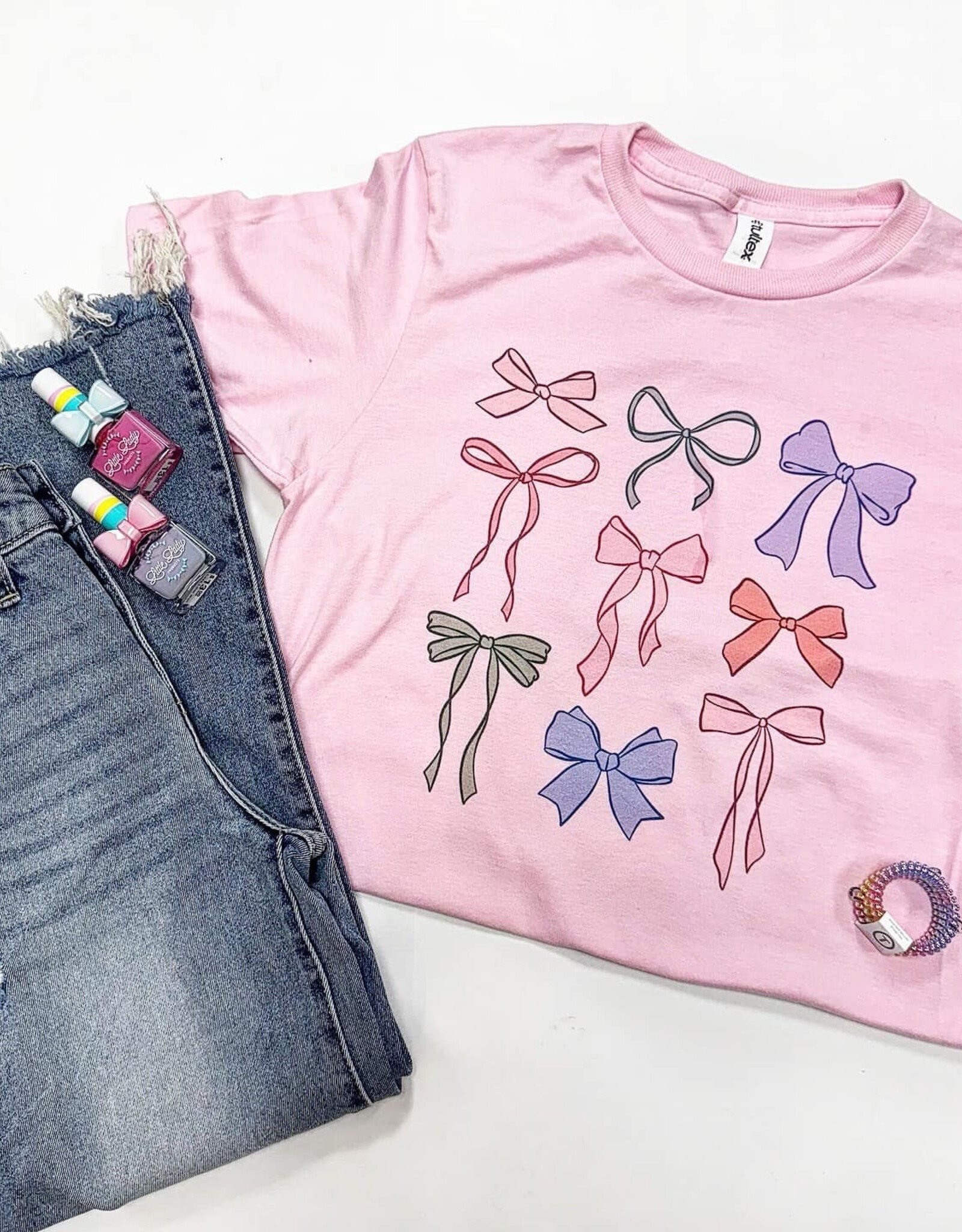 Multi Bows Graphic Tee in Pink