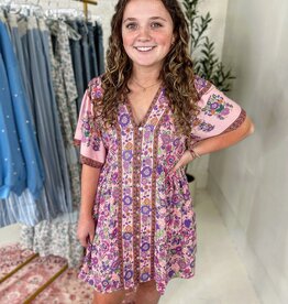 Very J Elliott Dress in Pink Paisley