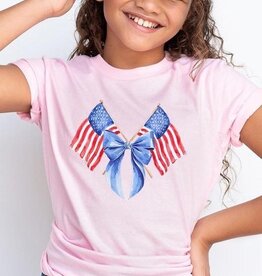 USA Flag and Bow Graphic Tee in Pink