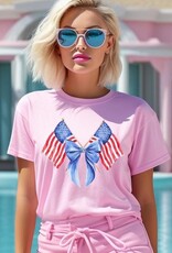 USA Flag and Bow Graphic Tee in Pink