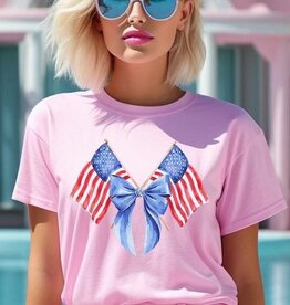 USA Flag and Bow Graphic Tee in Pink