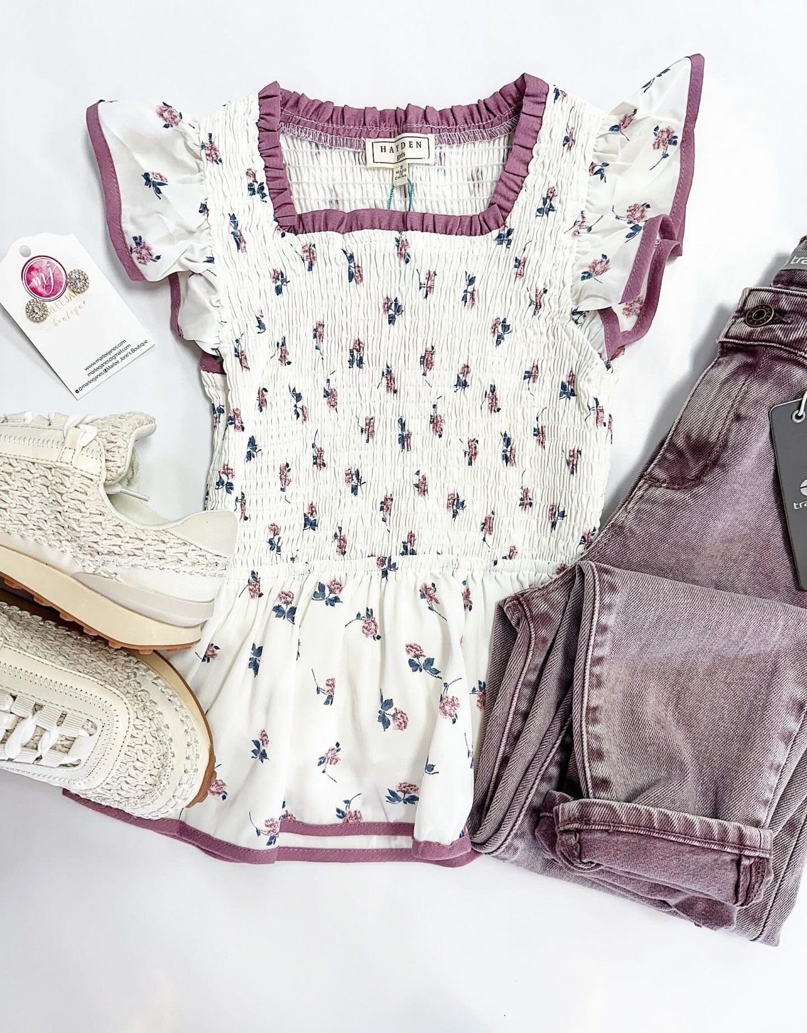 Hayden Sadie Ditsy Floral Top in Off White