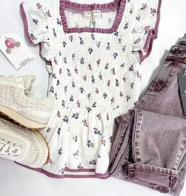 Hayden Sadie Ditsy Floral Top in Off White