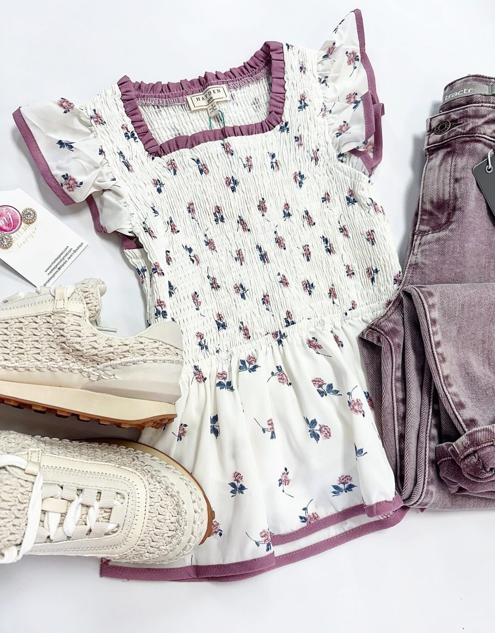 Hayden Sadie Ditsy Floral Top in Off White