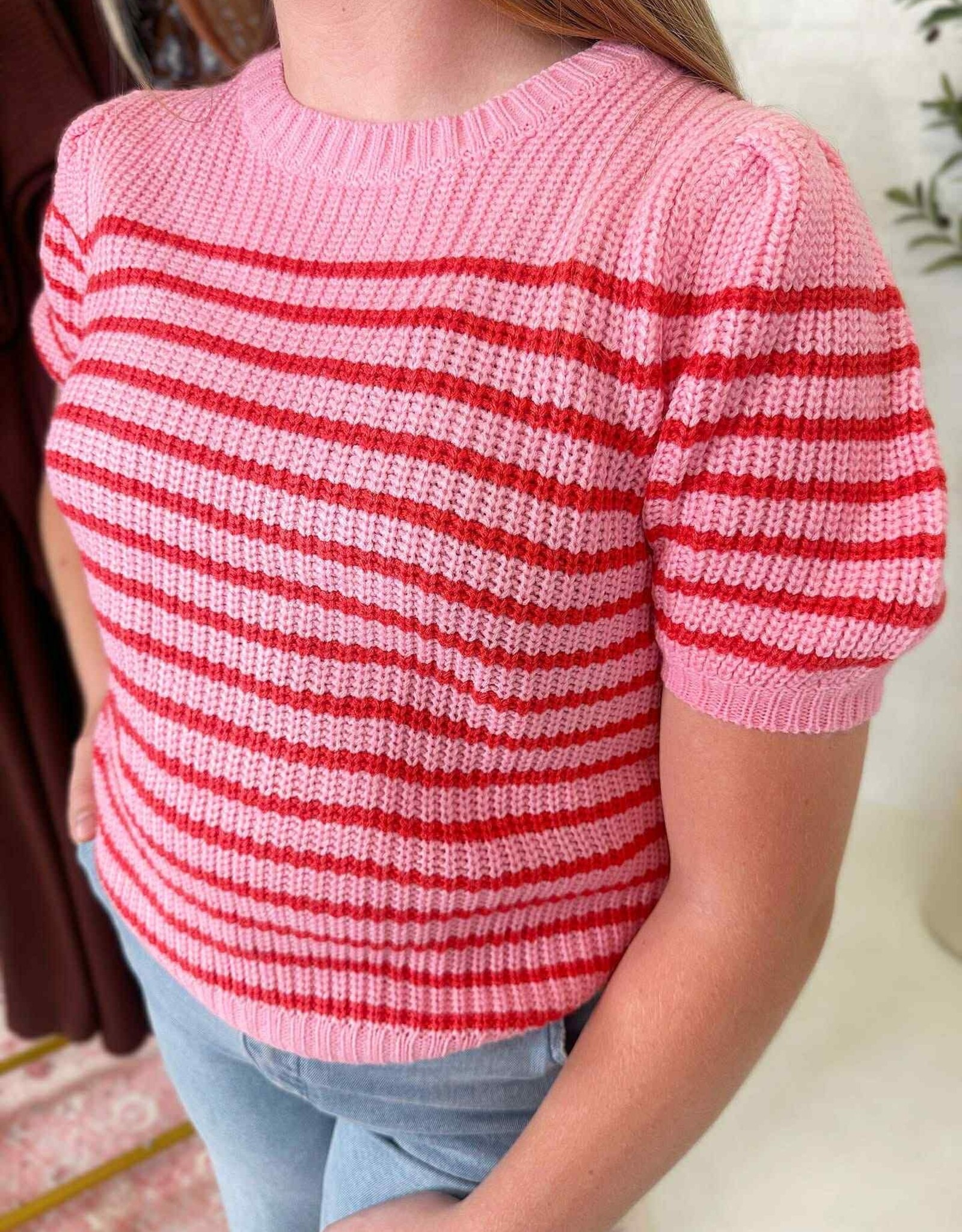 Hayden Lauren Sweater Top in Pink Stripe