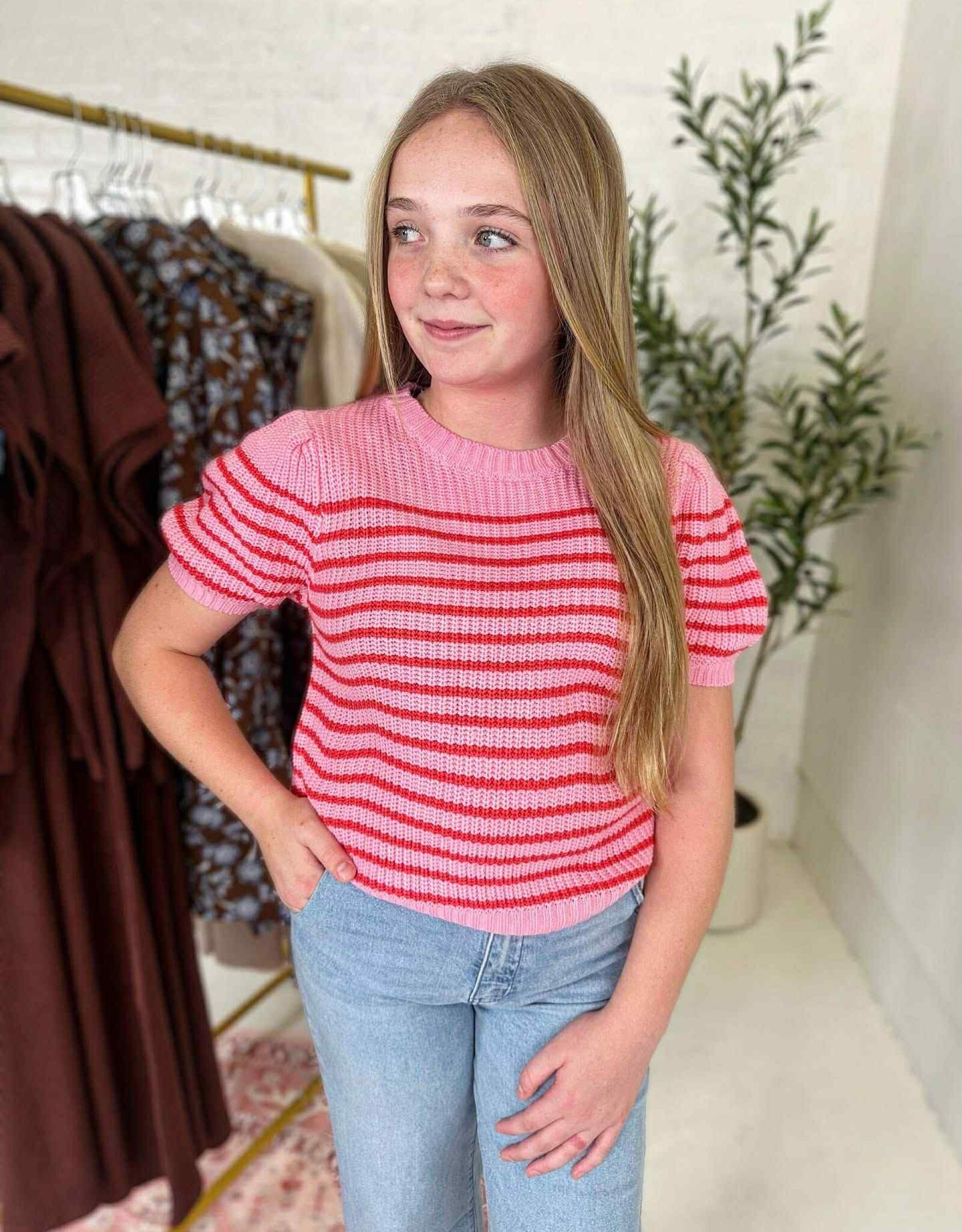 Hayden Lauren Sweater Top in Pink Stripe