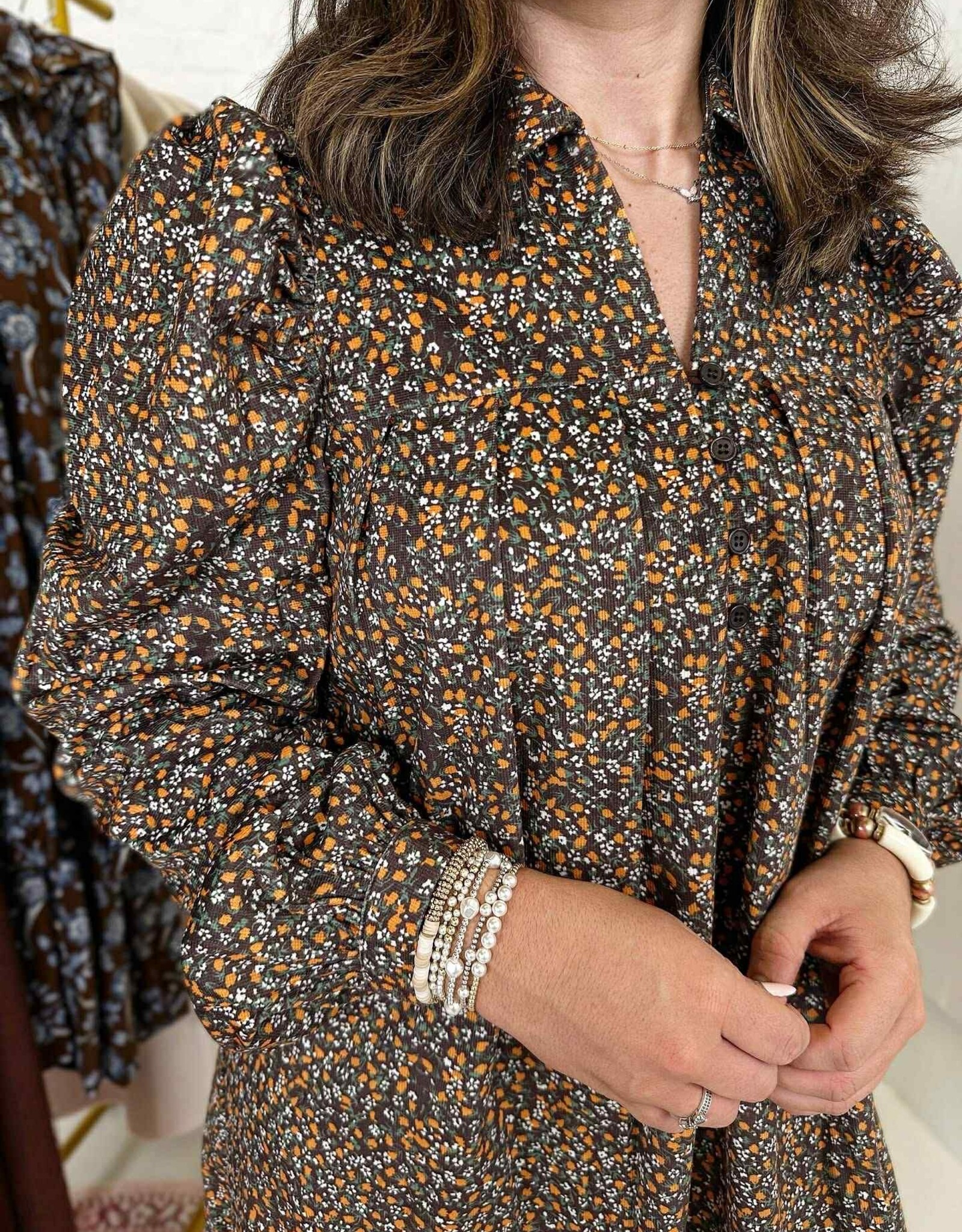 So Me Madison Dress in Corduroy Brown Floral