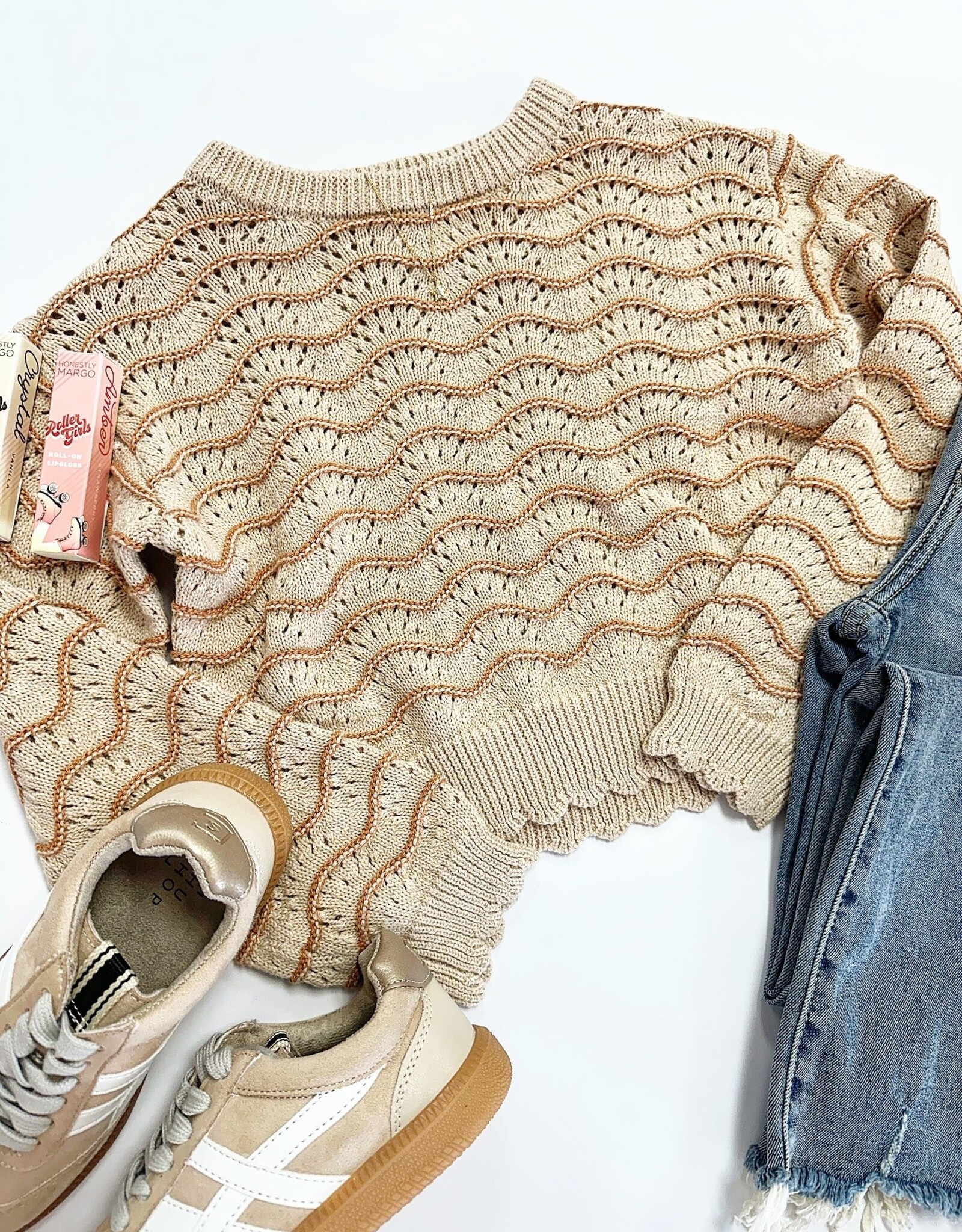 Heart and Arrow Kendra Scallop Sweater in Rust