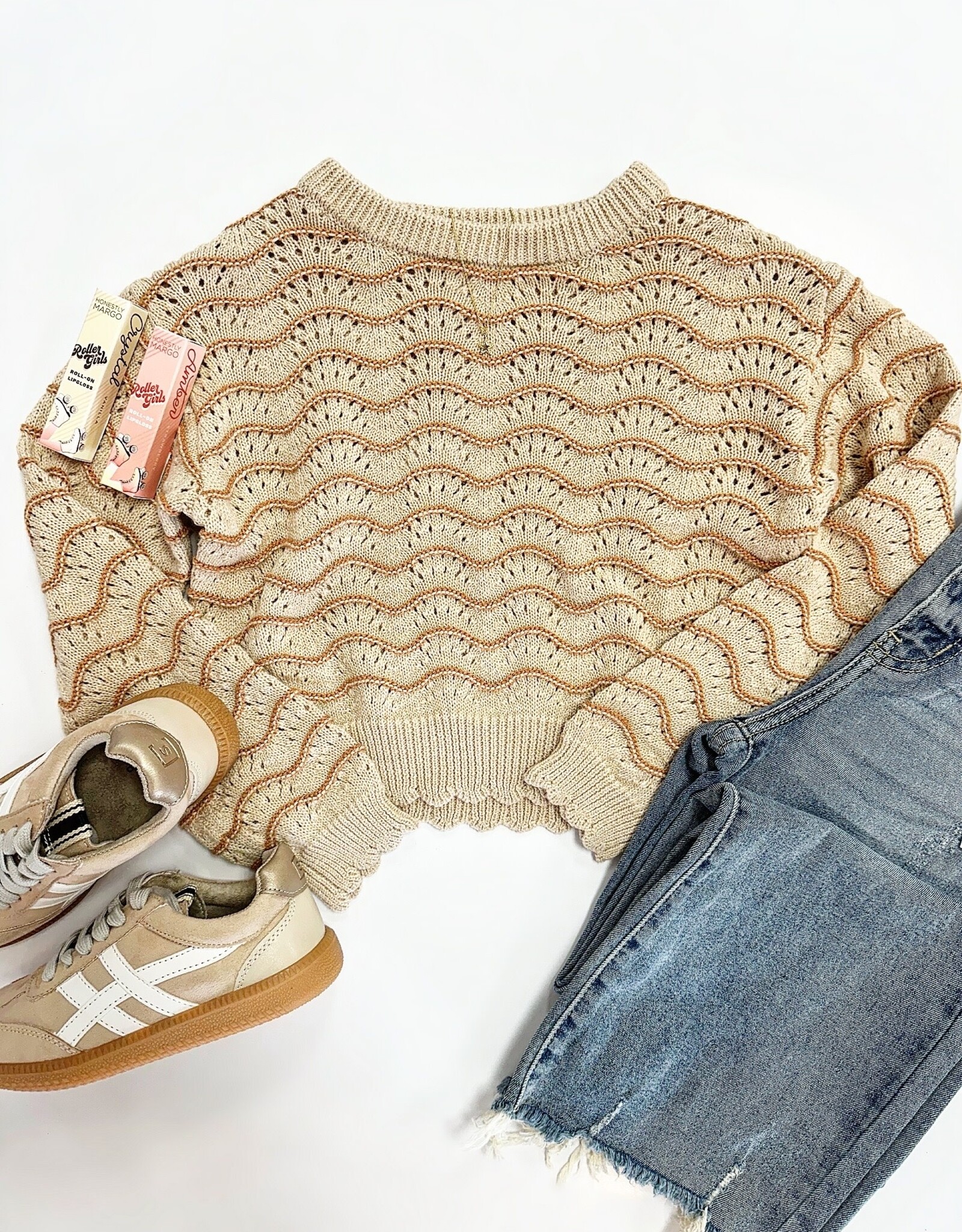 Heart and Arrow Kendra Scallop Sweater in Rust