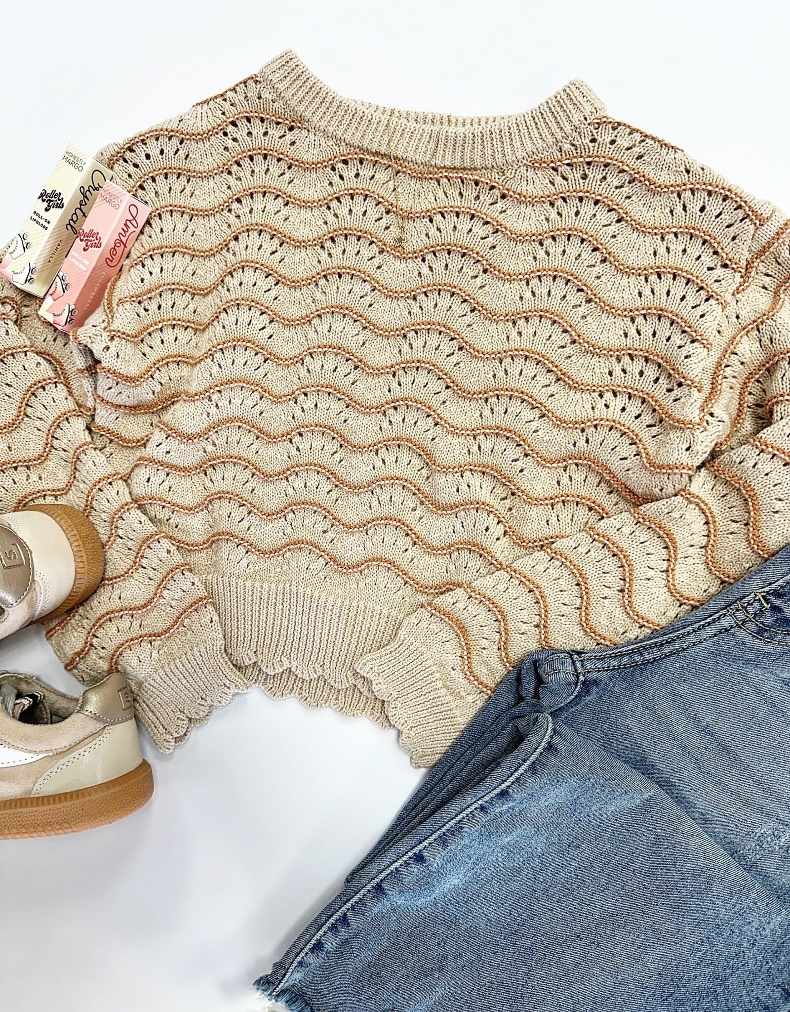 Heart and Arrow Kendra Scallop Sweater in Rust