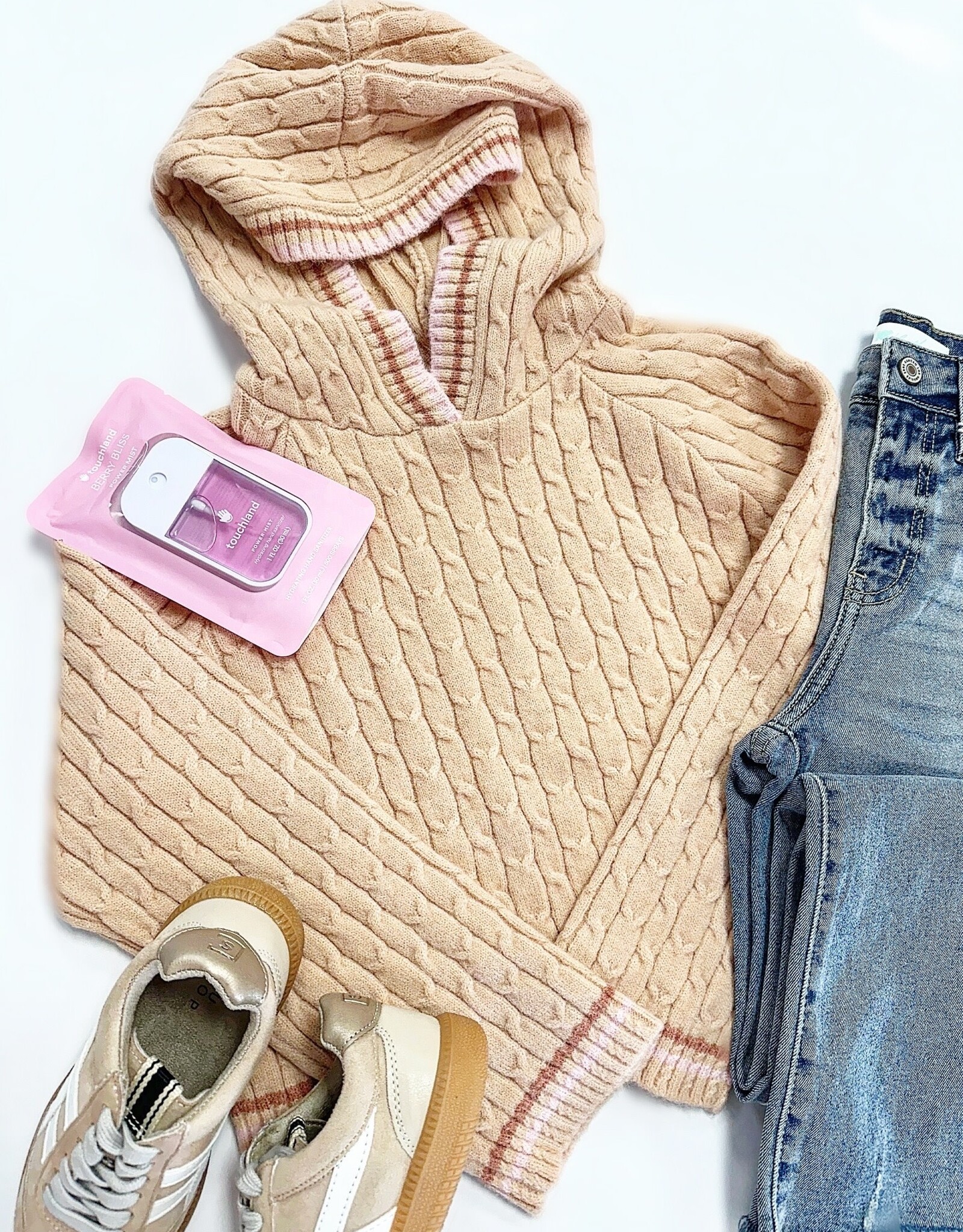 Heart and Arrow Kendra Hooded Sweater in Coral