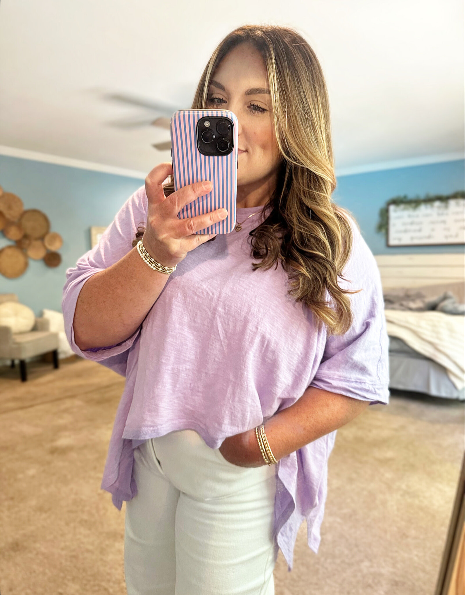 J.NNA Loose Fit Dolman Three Quarter Sleeve Top