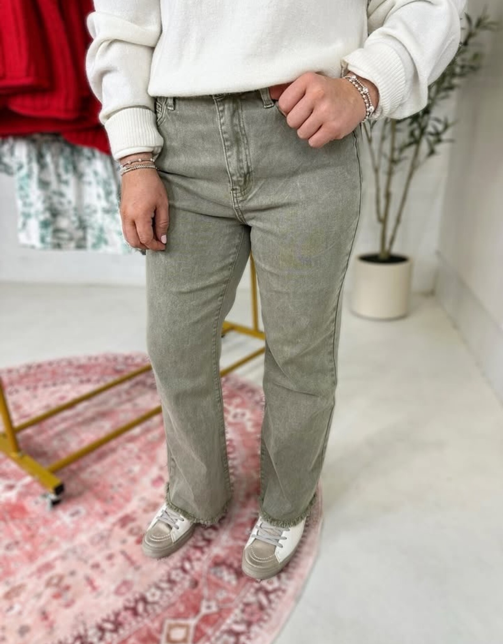 zenana High Rise Denim Crop Jean in Olive Green