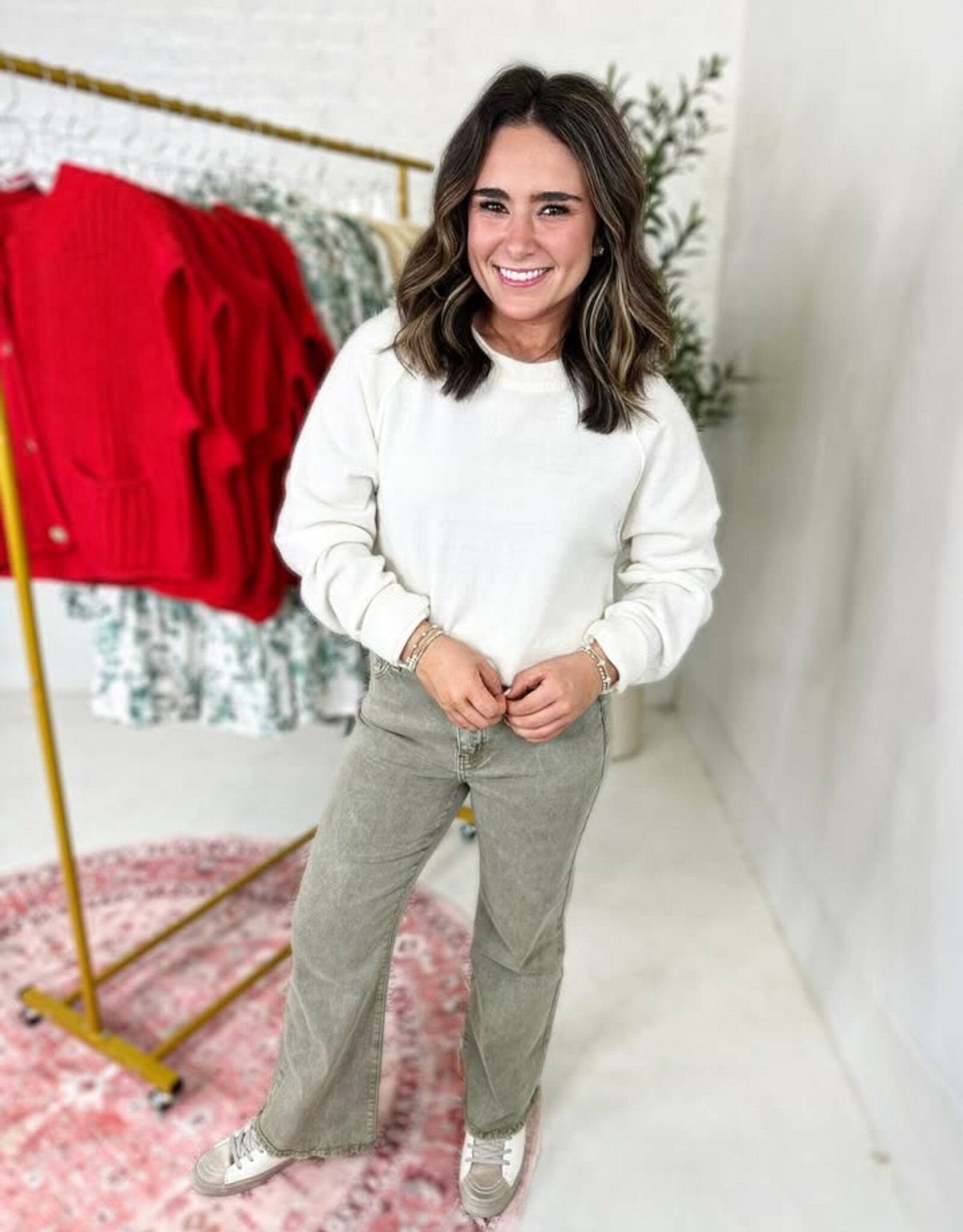 zenana High Rise Denim Crop Jean in Olive Green