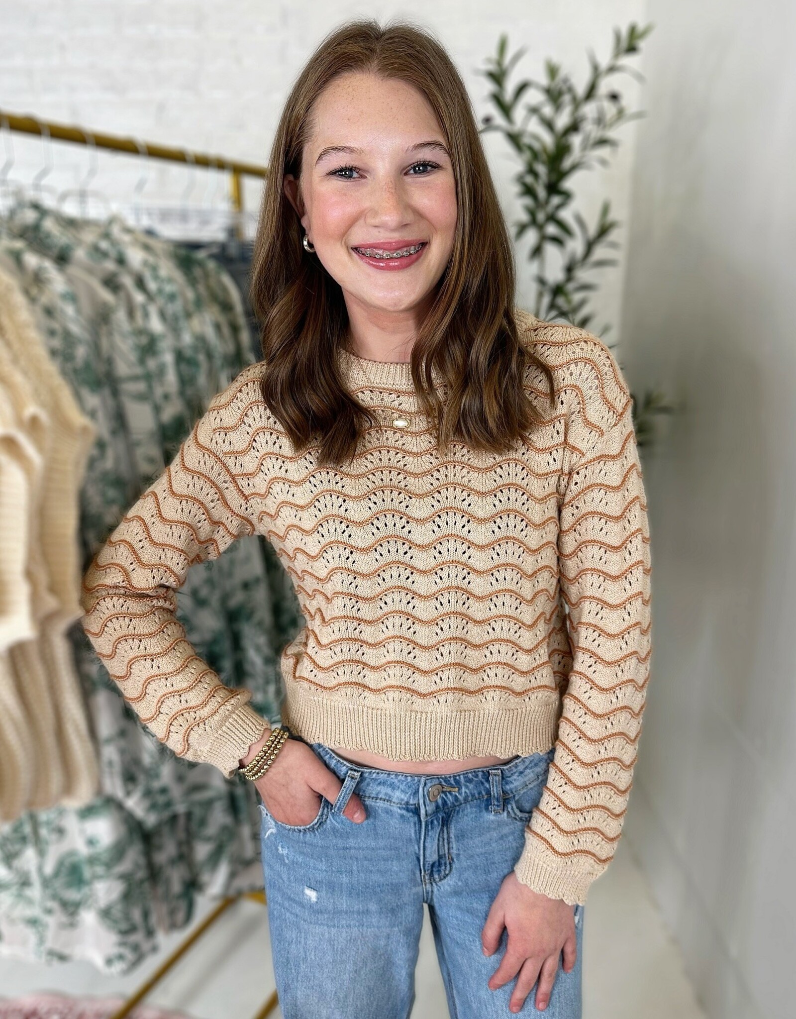 Heart and Arrow Kendra Scallop Sweater in Rust